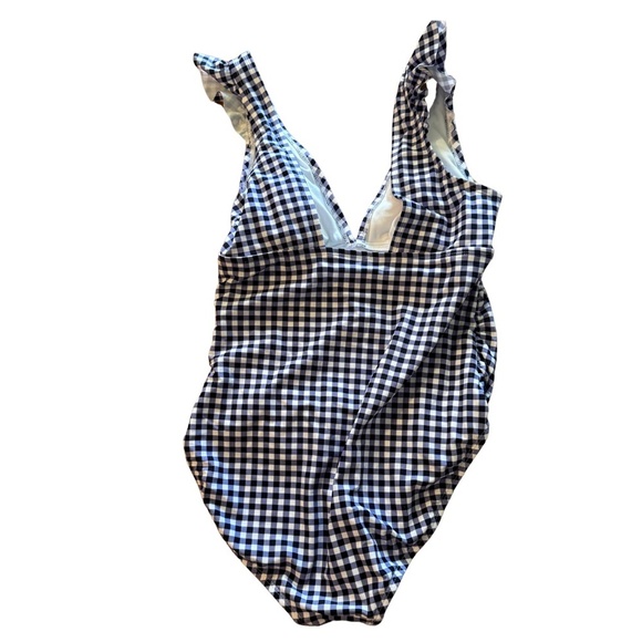 Kona Sol Gingham Blue and White one piece bathing suit size M - Picture 2 of 7